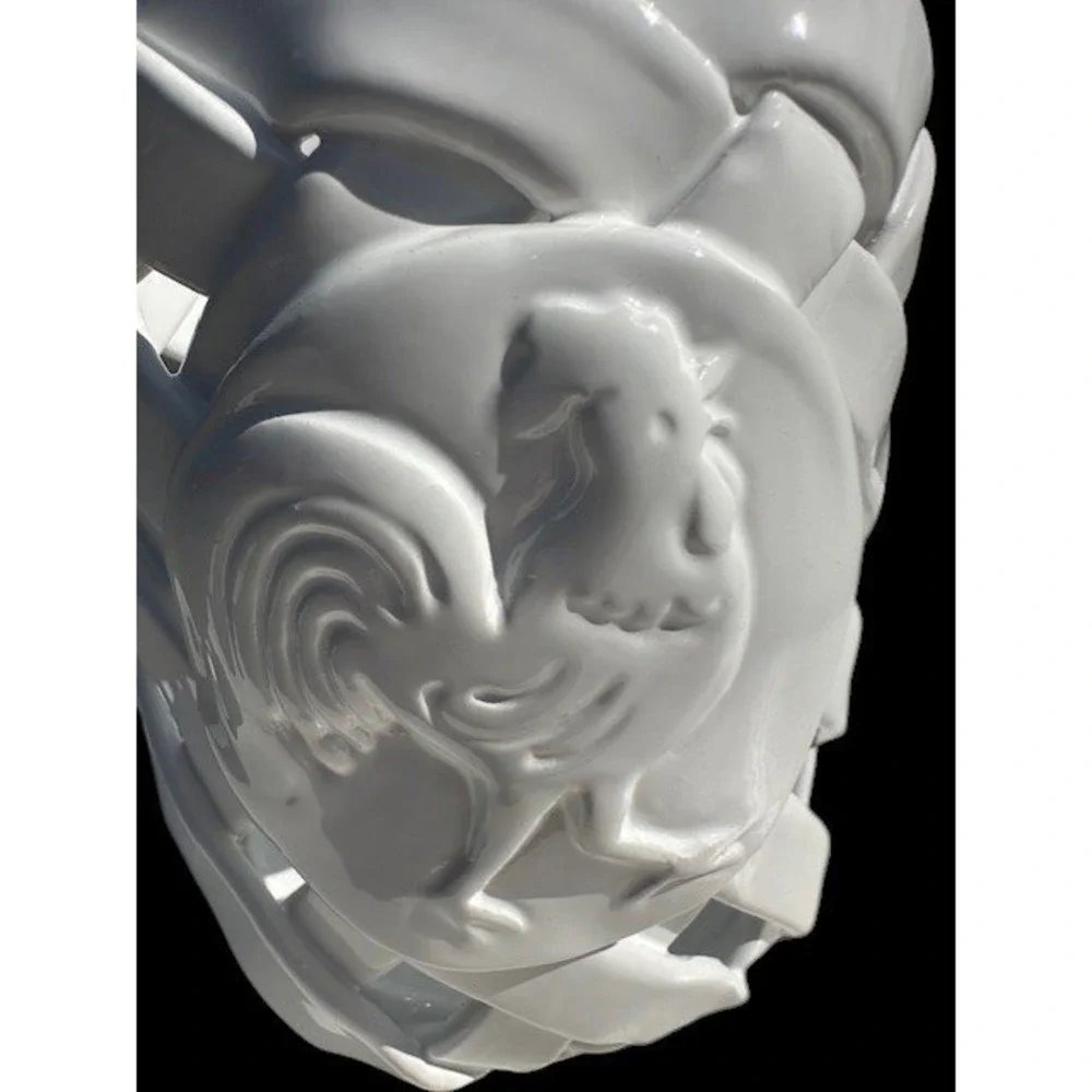 Primogi Italy White Ceramic Rooster Lattice‎ Basketweave Vase Utensil Holder 6in
